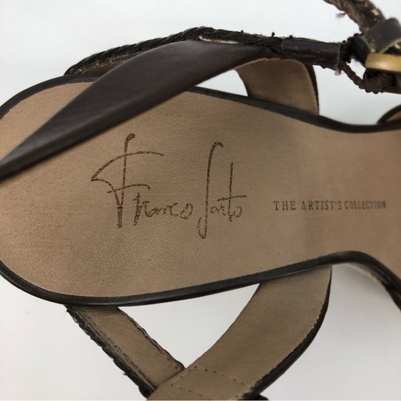 Franco Sarto Brown/Tan Heel Sandal | High Wedge, Adjustable Strap - Picture 7 of 8